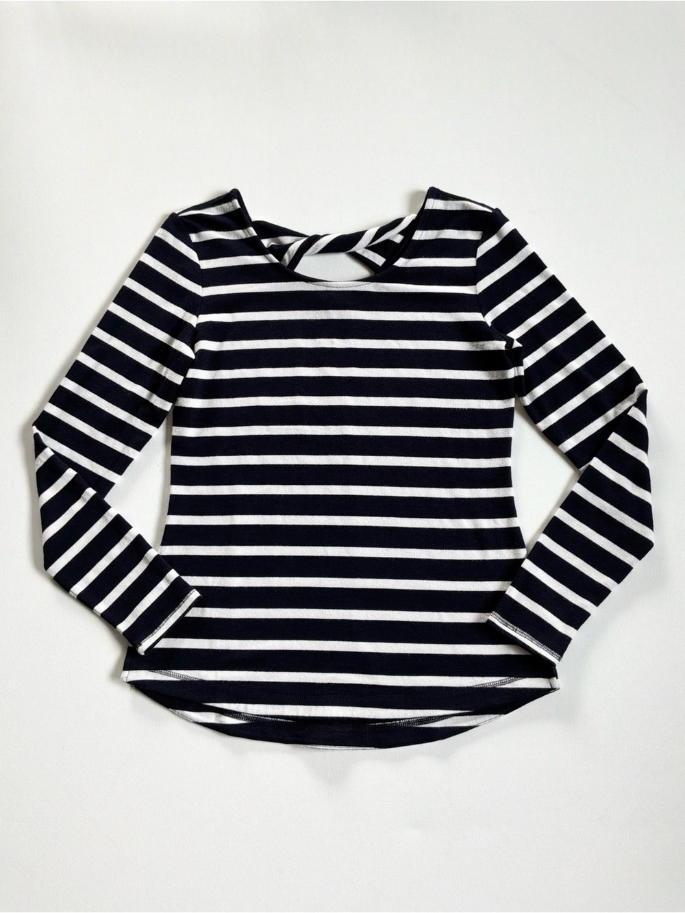 T by Talbots Navy and White Striped Twist Detail Long-Sleeve Top